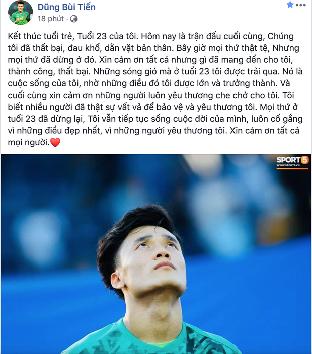 Bùi Tiến Dũng's heartfelt letter after the match