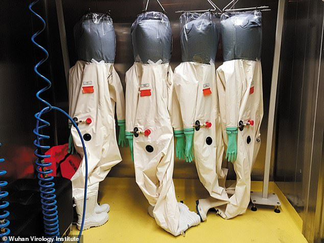 Protective clothing in BSL-4 biological laboratory.
