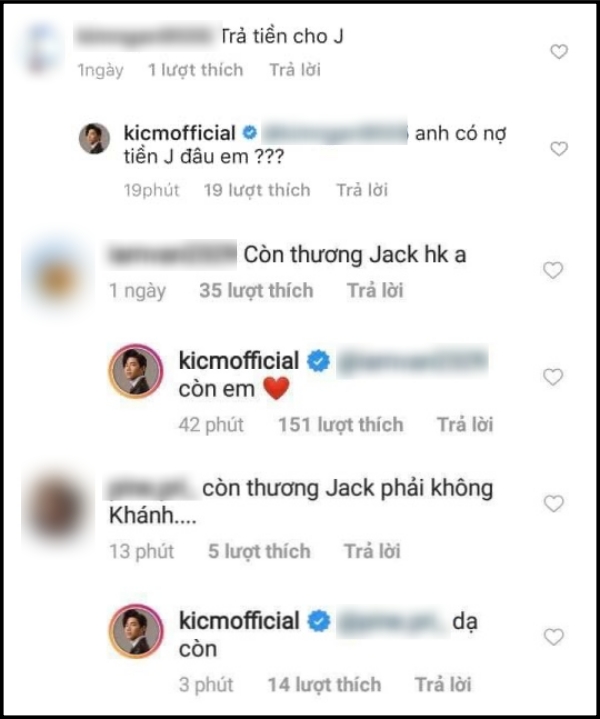 Images purportedly showing K-ICM responding to comments about Jack.