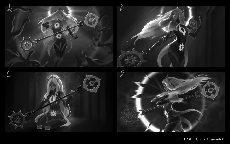 Sketch of Eclipse Lux in various poses.