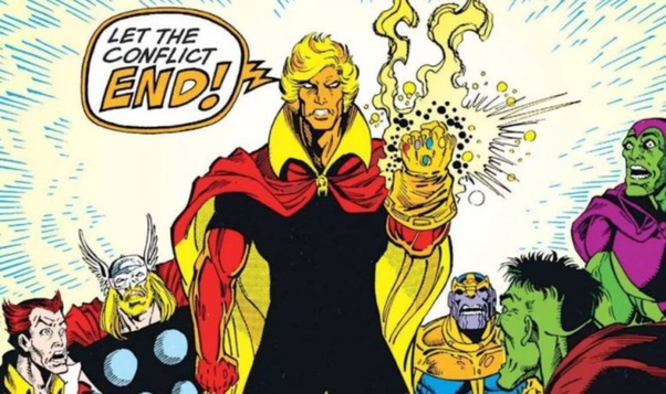 Adam Warlock is the one who finally wields the gauntlet in the comics.