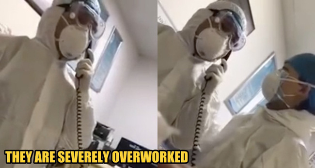 The male medical staff expresses frustration while talking to the hospital leadership over the phone.