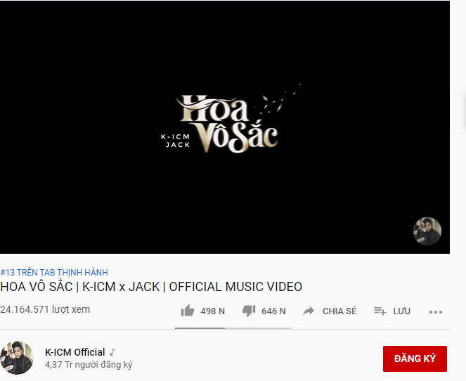 K-ICM Continuously Under Fire from Netizens: Everything He Does is Scrutinized and Criticized 2 Hoa Vô Sắc sets a record for dislikes, while K-ICM's channel has dropped half a million subscribers