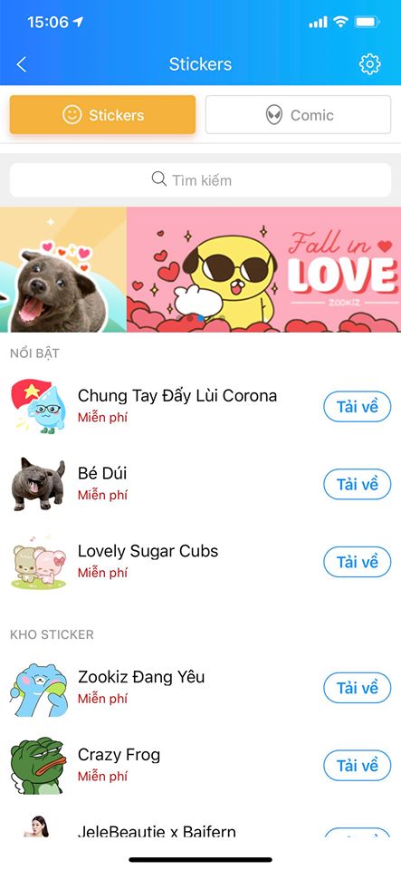 The Little Dui sticker pack appears at the beginning of the sticker list on Zalo