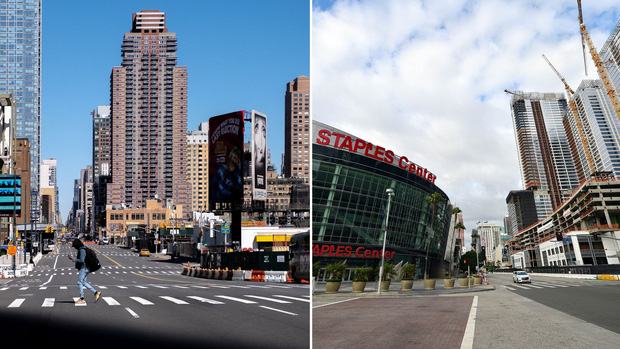 Desolate scenes in New York and Los Angeles after the stay-at-home order