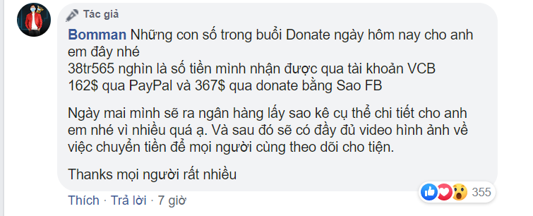 Bomman summarizes the donation amount