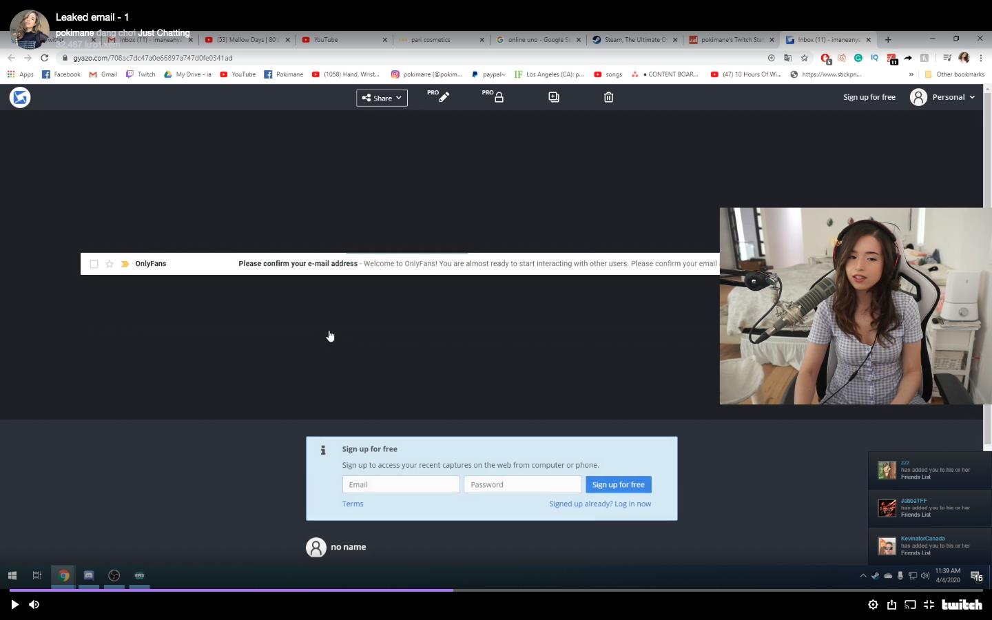Pokimane shows the audience the leaked email content