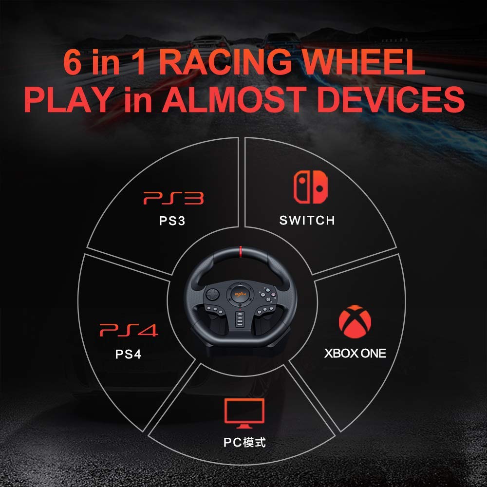 A racing wheel that can be used on multiple platforms