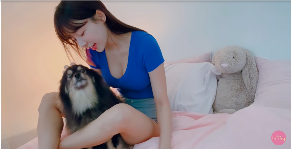 Playing with her puppy