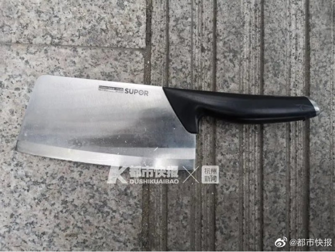 The thick steel meat cleaver that got the woman in trouble with the police.