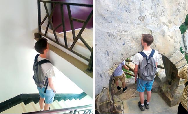 Height often forces one to duck or... bump into walls like in these situations.