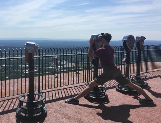 A guy has to stretch his legs to the max just to see the overall view from afar.