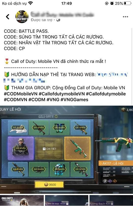 Scam fanpage impersonating Call of Duty: Mobile VN