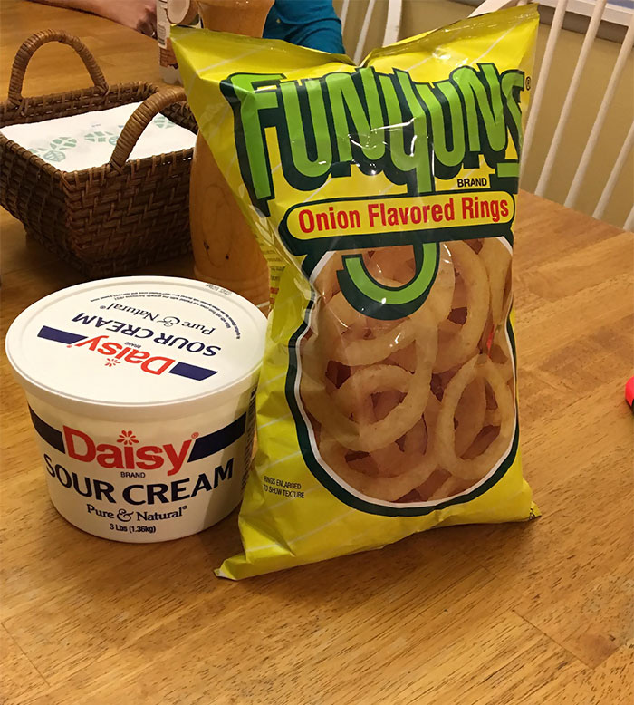 I craved for sour cream and onion chips. My grandma went to the supermarket and brought back 'fresh food'...