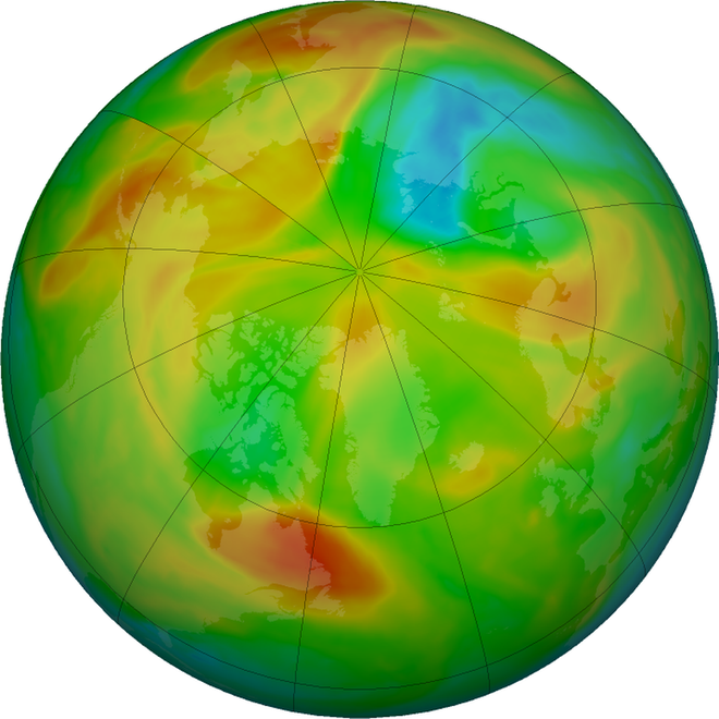 The red area symbolizes the concentrated air at the point of the polar vortex, and it will remain there unless new air streams in from outside.