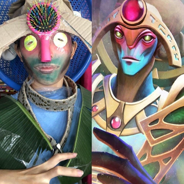 Female gamer cosplaying in a "super weird" style