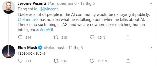 When criticized by Facebook's AI director, Elon Musk responded succinctly: "Facebook sucks".