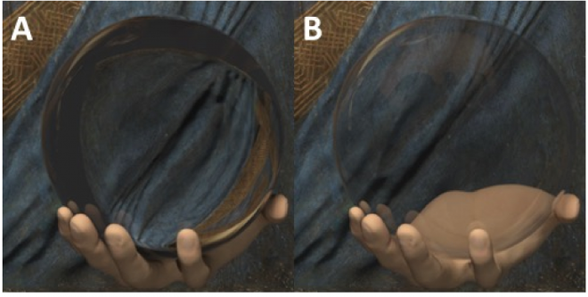 Image cut from the computer-generated painting, with image A being the solid crystal orb and image B being the hollow orb.