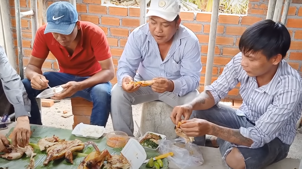He returns to visit his colleagues in the construction team and treats everyone to a sumptuous lunch