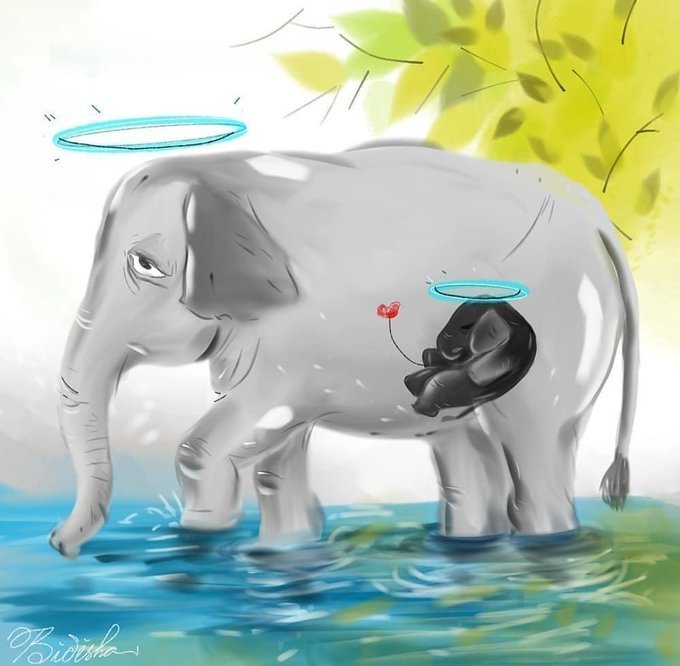Image of the two elephants ascending to heaven.