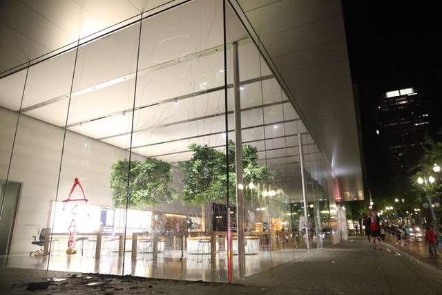 The glass wall outside the store was shattered