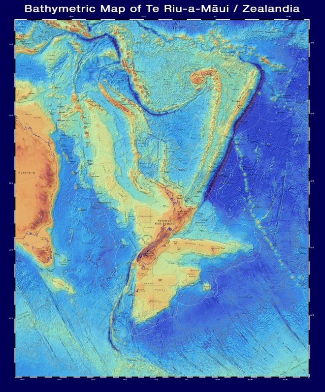 Depth map of the Zealandia continent