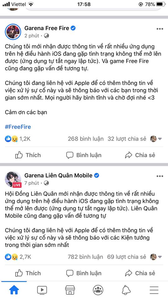 Arena of Valor and Free Fire fan pages simultaneously posted information
