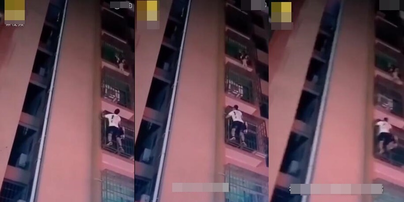 Image of the young man hanging on the 6th floor