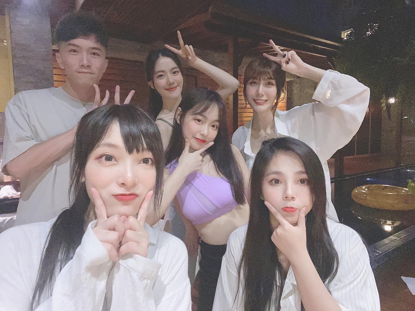 The lineup of hot girls participating in the pool party with her