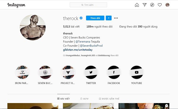 The Rock's personal page currently has 189 million followers
