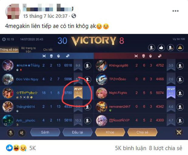 Gamer shows off achieving 4 consecutive Mega Kills with an astonishing MVP score of 16.