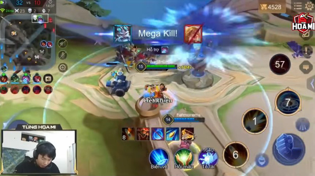 Commentator Tùng Họa Mi once achieved 4 consecutive Mega Kills in one combat phase, even reaching 6 Mega Kills in this match.