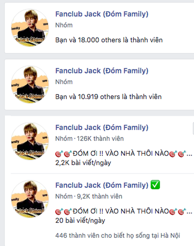 Jack's fan group currently has many results with the same name.