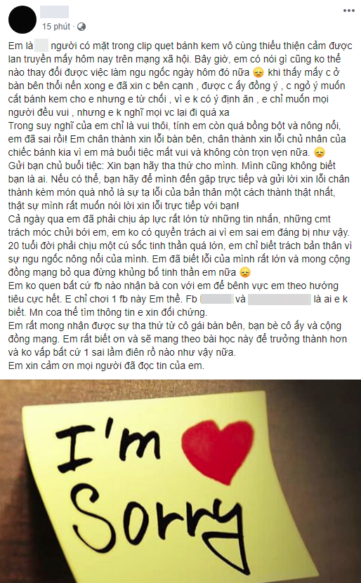 L's sincere apology did not provoke or challenge netizens like 'Aunt' T.T.B and 'Cousin' H.N. (Screenshot)