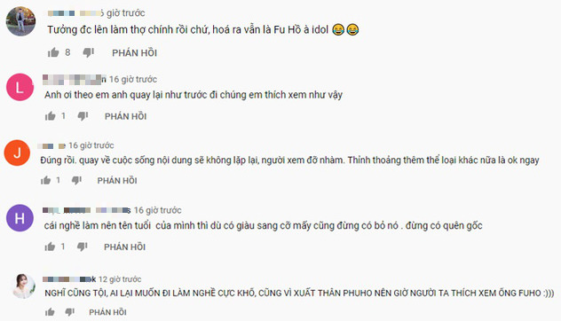 The online community comments below Lộc Fuho's new video