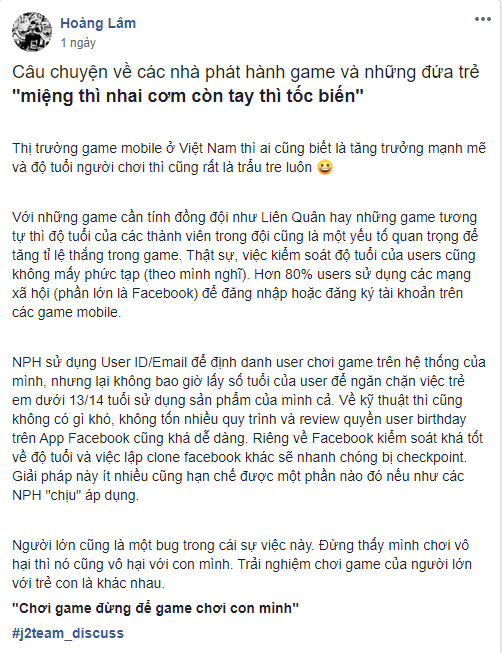 Post by user Hoàng Lâm in the J2TEAM Community group