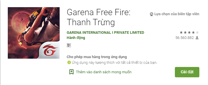 Free Fire is rated 12+ on Google Play