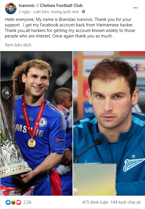 To the point where Ivanovic even had to call out the Vietnamese hackers on his page