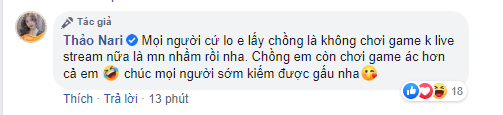 Thảo Nari confirms that even after marrying, she won't stop her gaming career and will continue being a streamer