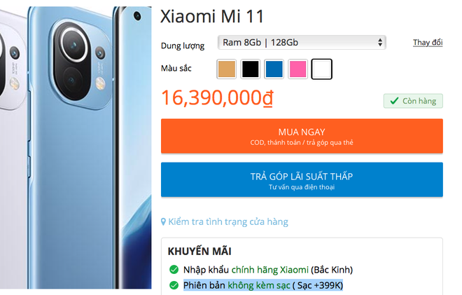 Many stores in Vietnam require users to pay extra if they want a charger