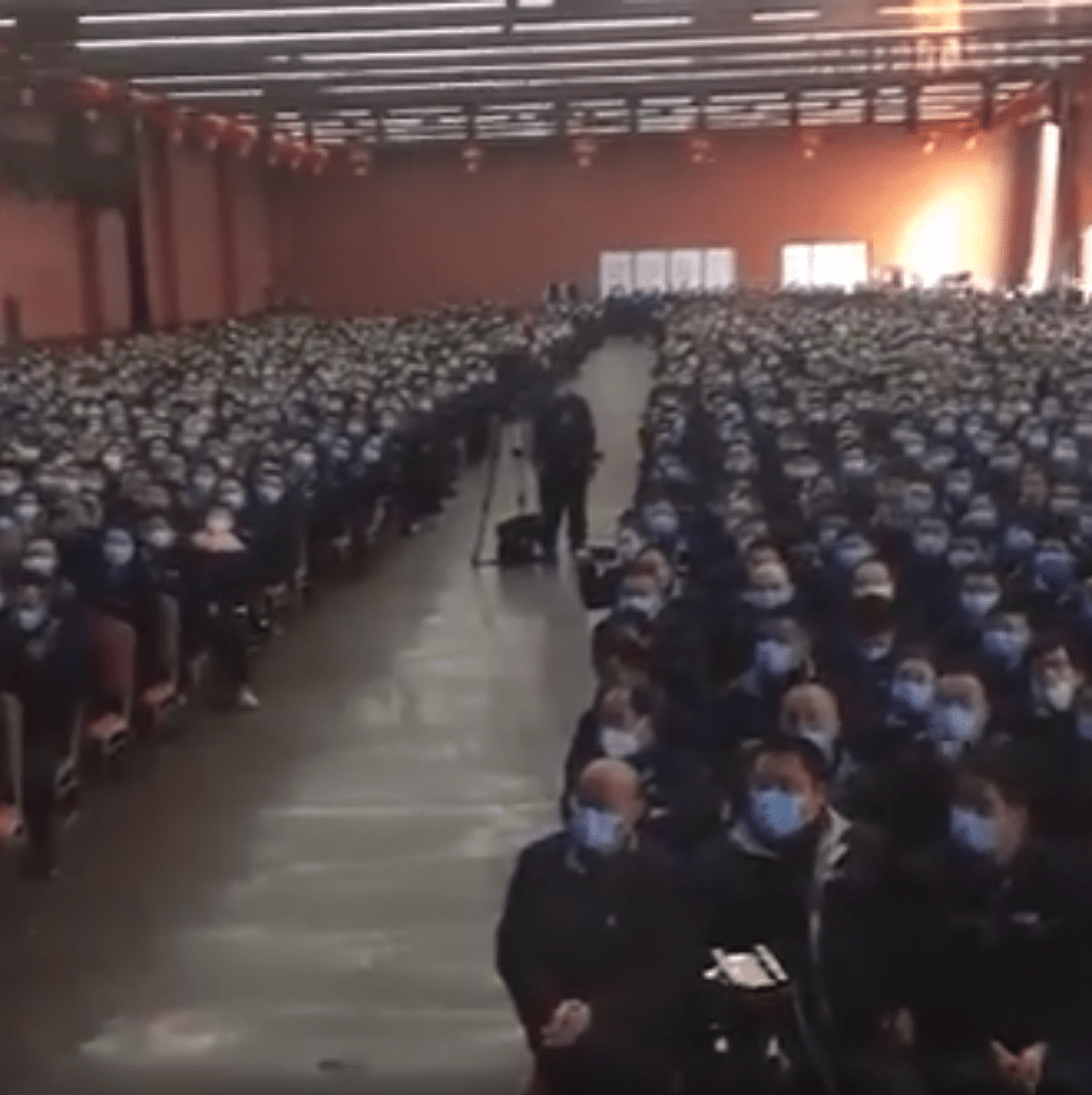 Employees waiting for their turn to receive the 'Lunar New Year bonus'