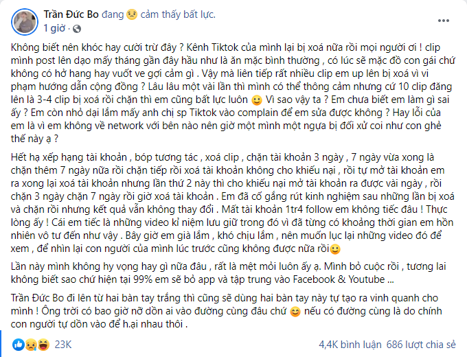 Trần Đức Bo's latest status stirred up the online community