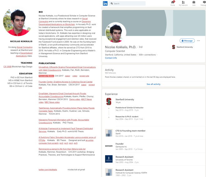 Both Kokkalis's LinkedIn and Stanford profiles do not mention Pi Network