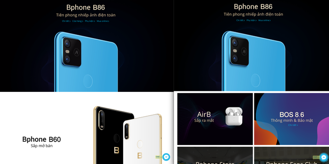 BKAV's website before and after the update to remove Bphone B60 and Bphone B40
