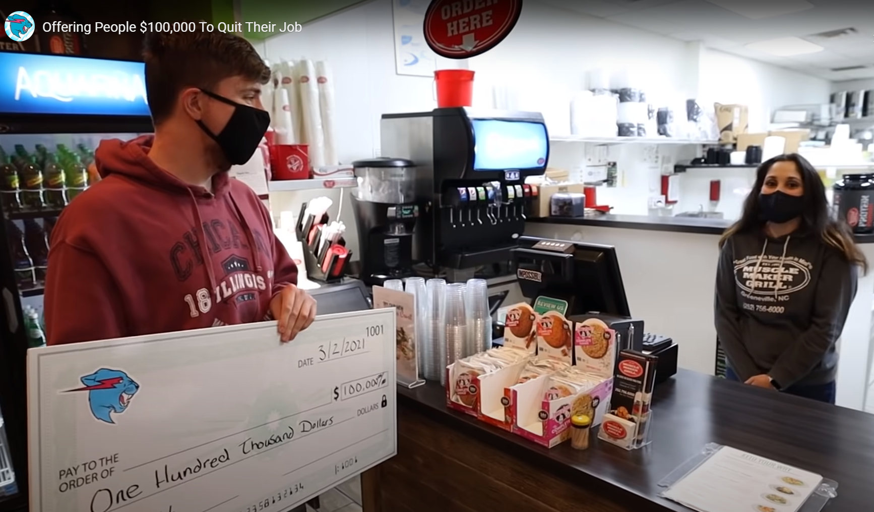 The moment the YouTuber asks the girl to quit her job in exchange for $100,000