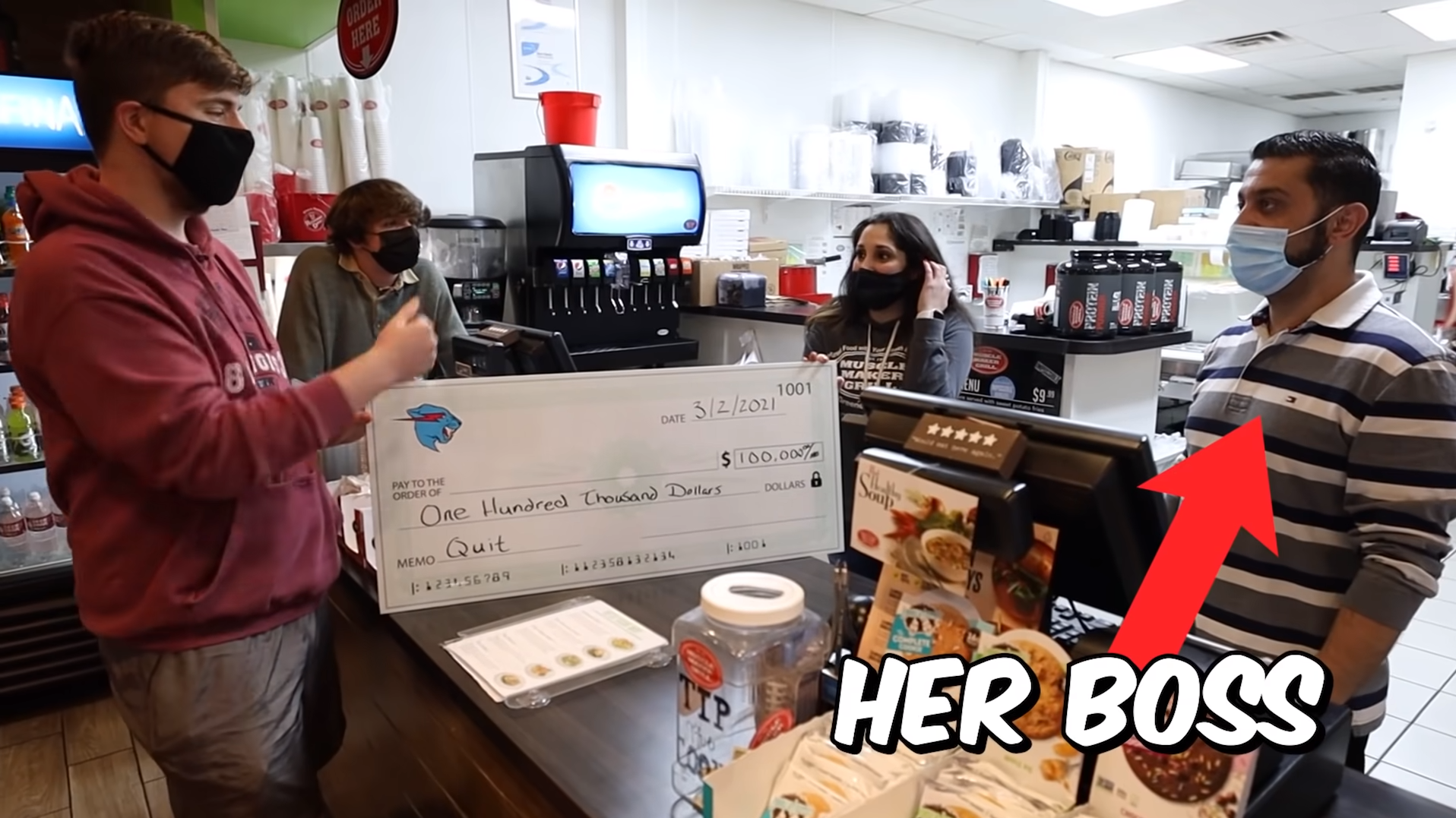 The moment Mr Beast asks the girl's boss a question