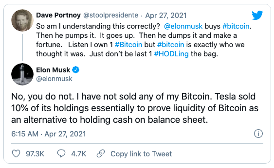 The accusing Tweet and Elon Musk's response afterward