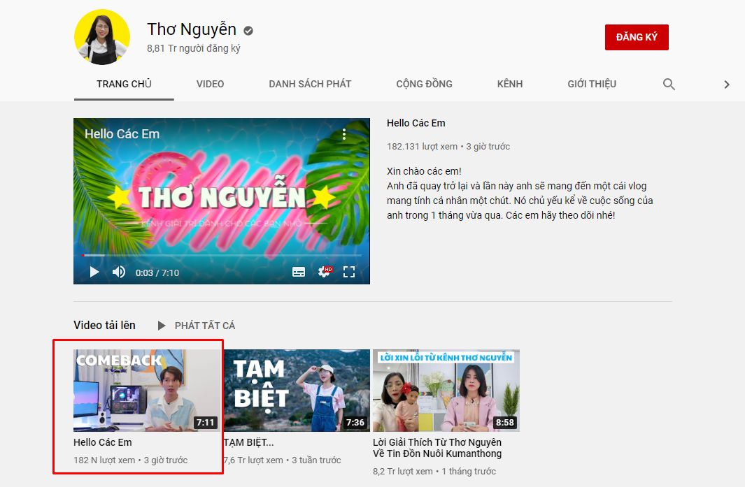 The latest video on Thơ Nguyễn's YouTube channel hints at a comeback