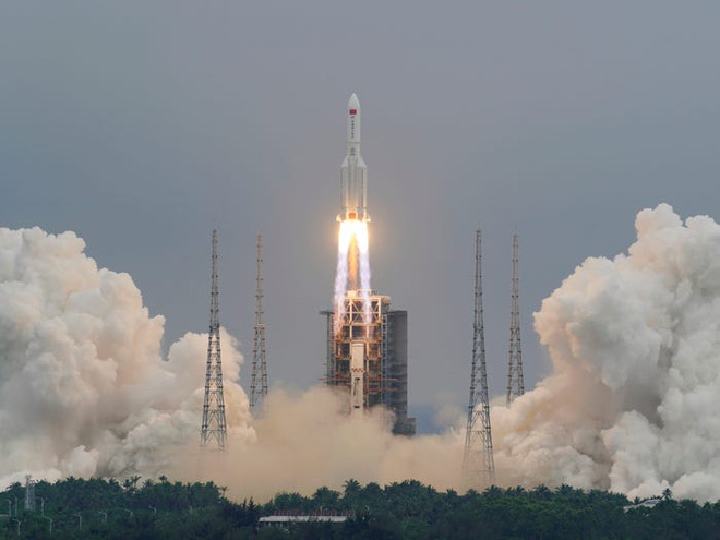 The Long March-5B Y2 rocket, carrying the core module of China's Tianhe space station, lifted off from the Wenchang Space Launch Site in Hainan Province, China, on April 29, 2021.