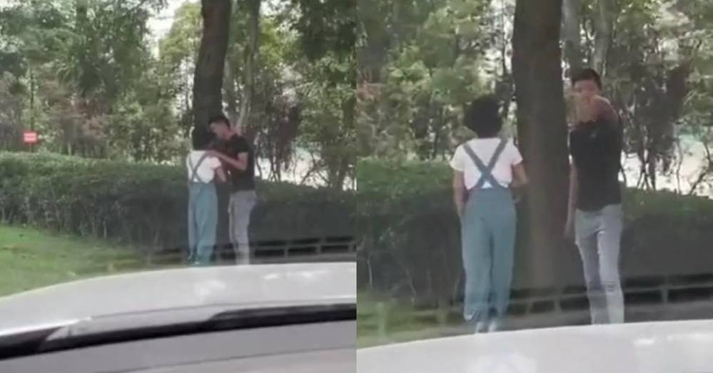 A couple preparing for a romantic moment suddenly interrupted by a honking horn